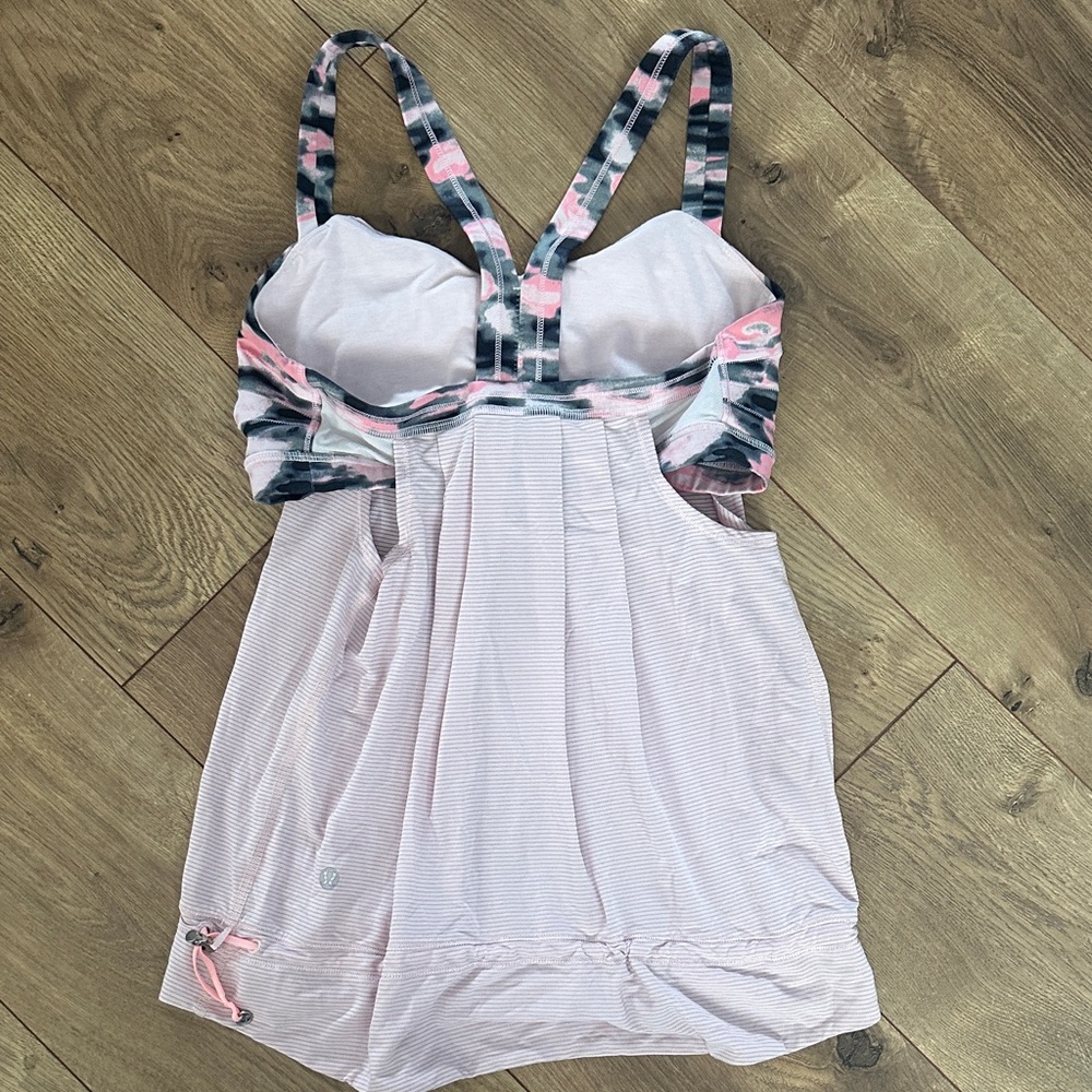 Lululemon Striped Light Pink & Floral Sports Tank with Built-in Bra